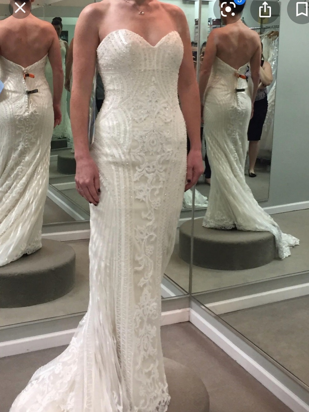 Strapless Ivory Beaded Lace Column Dress